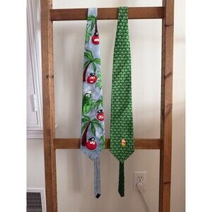 Lot Of 2 Vintage Veggie Tales Eagles Wings Larry The Cucumber Men's Neck Tie